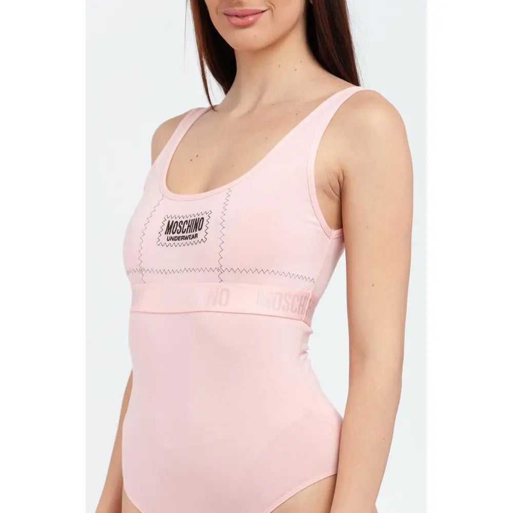 Moschino multicolor cotton bodysuit med pink undertøj, sort logo og syninger