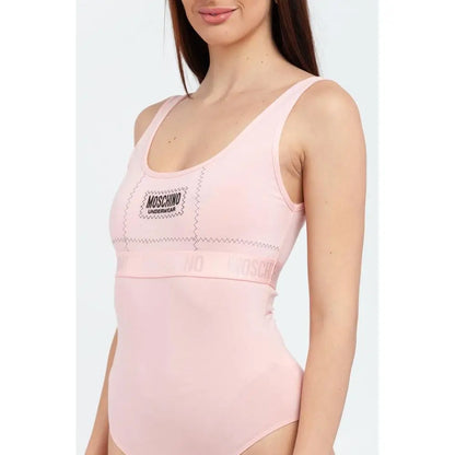 Moschino multicolor cotton bodysuit med pink undertøj, sort logo og syninger