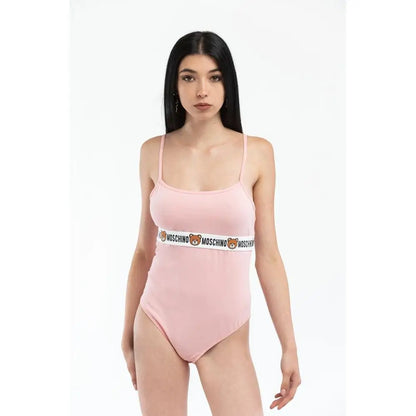 Moschino multicolor bomuld bodysuit med pink farve, hvid taljebånd, logo og bjørneemblem