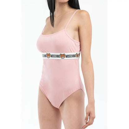 Moschino multicolor cotton bodysuit i pink med hvid logo-bjørn