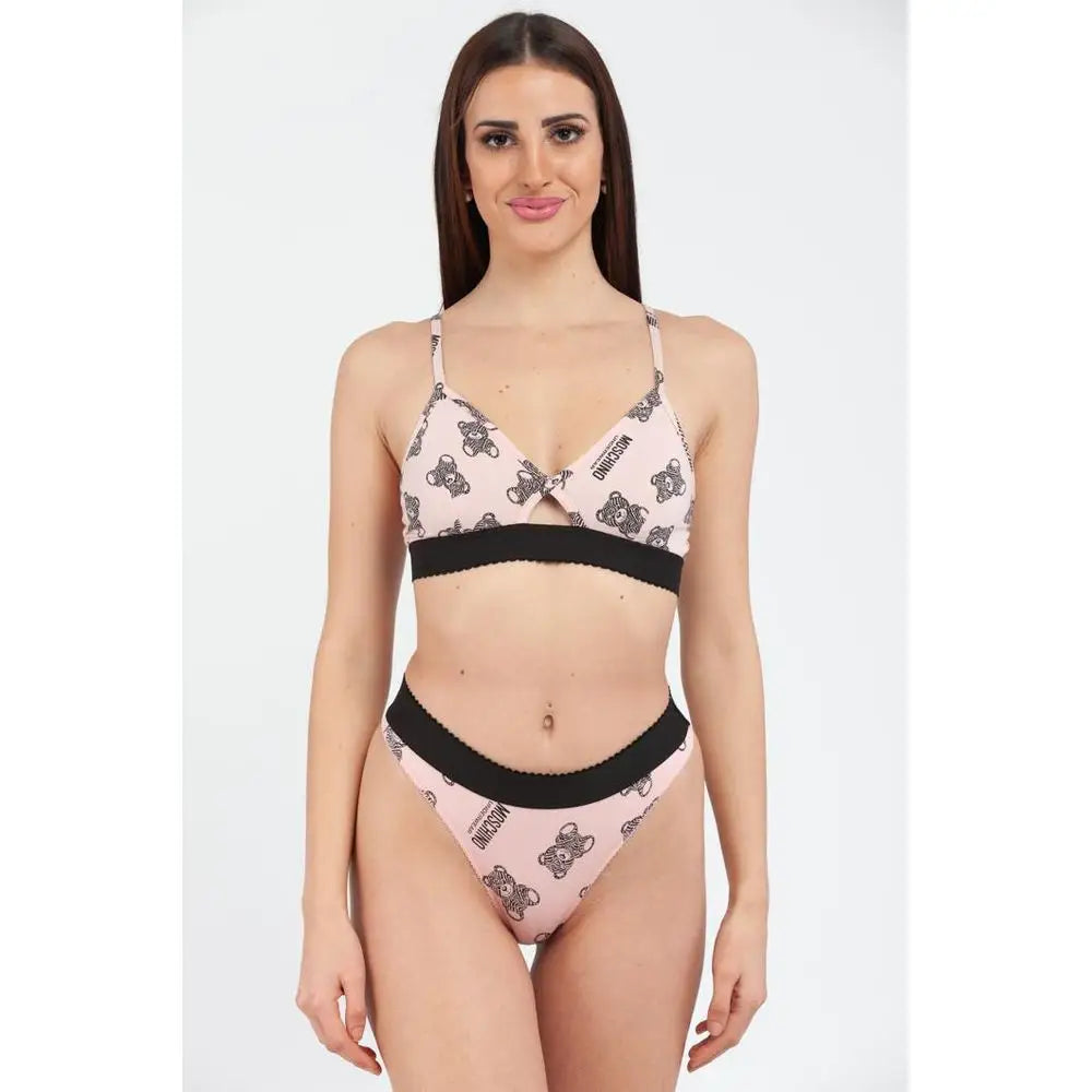 Moschino multicolor bomuld bh, pink med sort bjørneprint