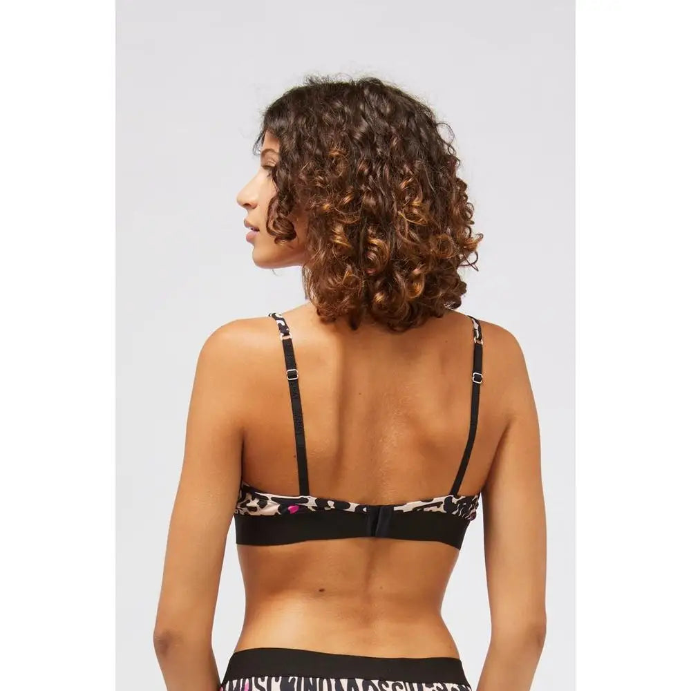 Sort Moschino white cotton bh med sort leopardprint og justerbare stropper