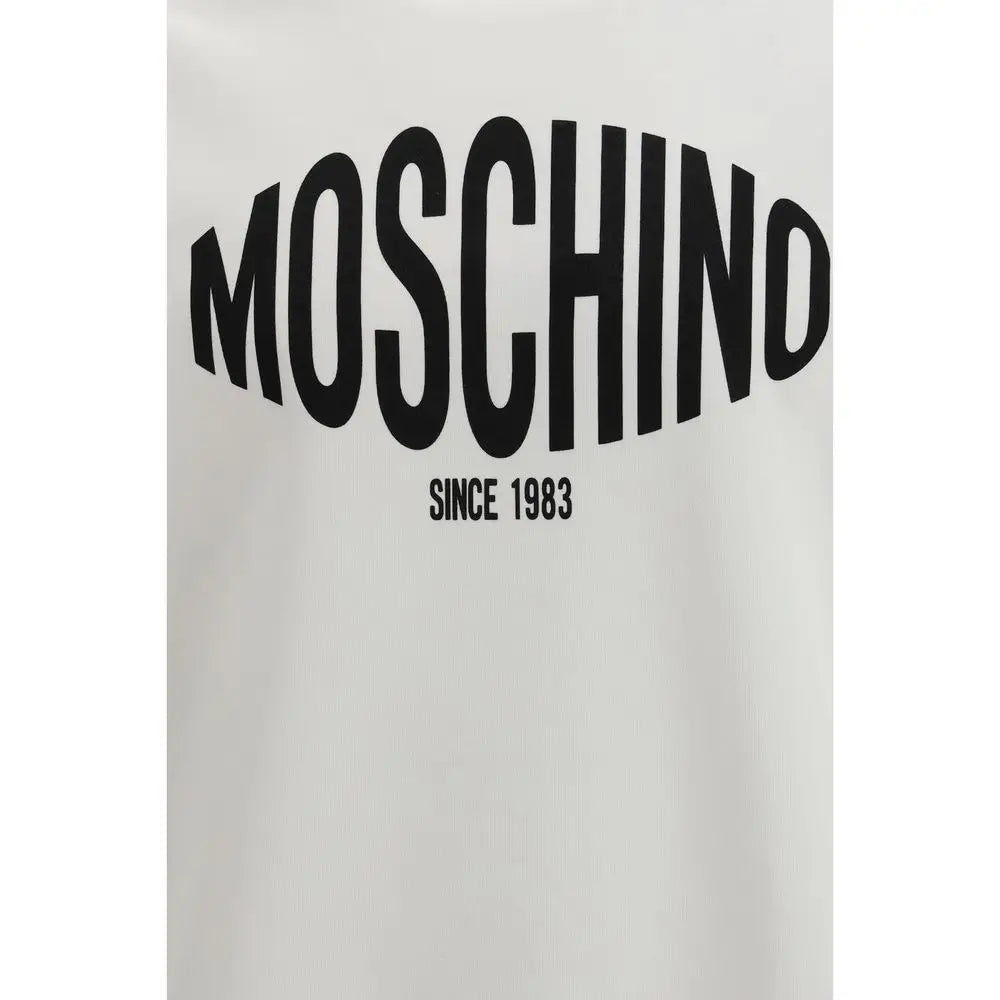 Moschino hvid bomuldssweatshirt med sort buet tekst since 1983, 100% originale brands