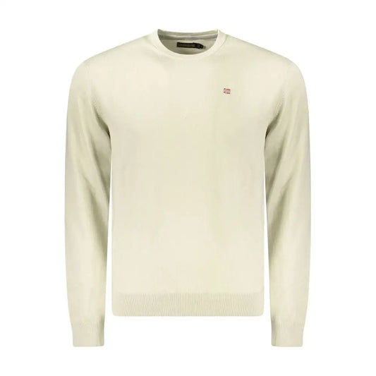 Napapijri beige cotton sweater med subtil rødt logo