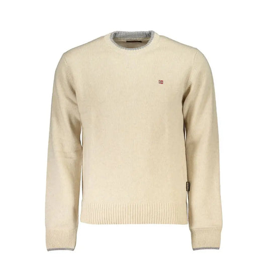 Napapijri beige ribbed sweater med grå trim og rødt logo
