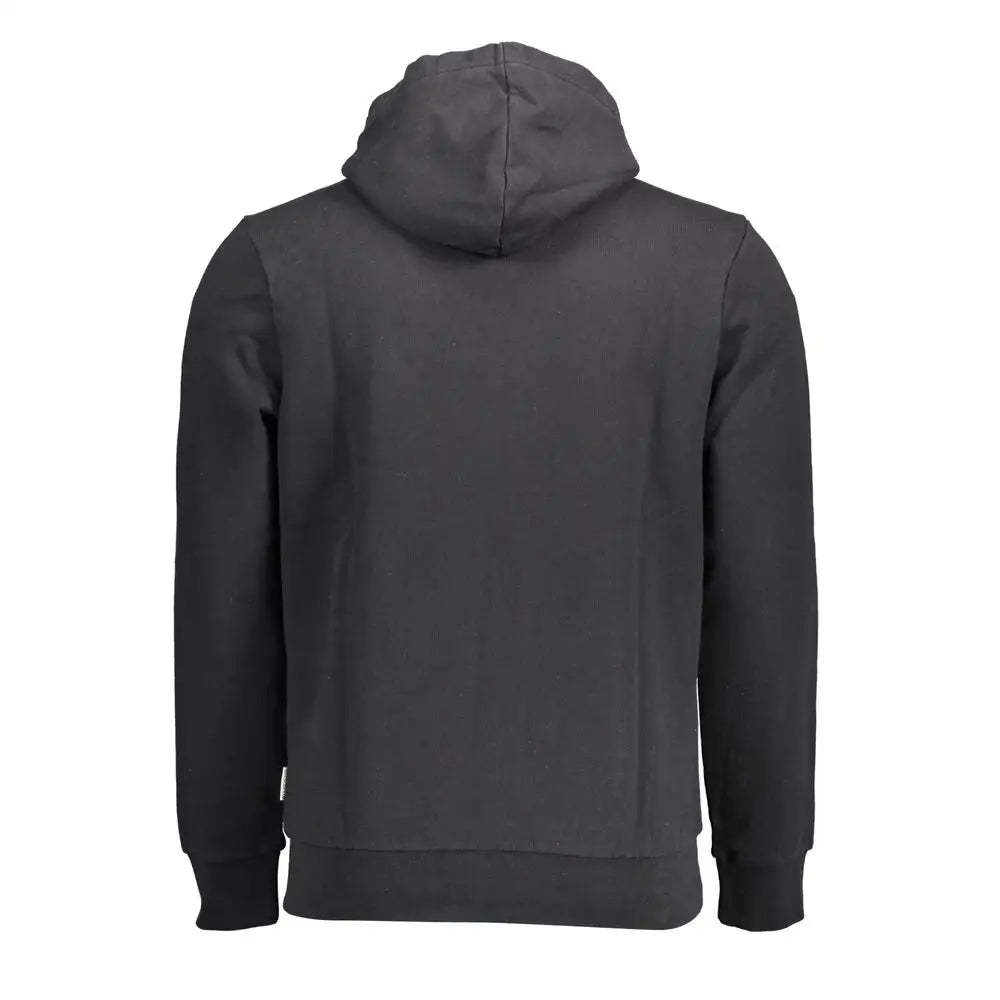 Napapijri black cotton men hoodie med blød tekstur og ribbede manchetter