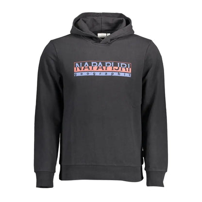 Napapijri black cotton hoodie med farverig logo på brystet