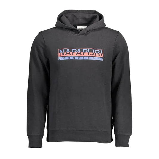 Napapijri black cotton hoodie med farverig logo på brystet