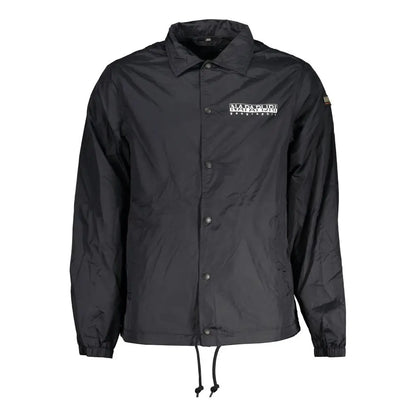 Napapijri black cotton coach jacket with white logo and buttons