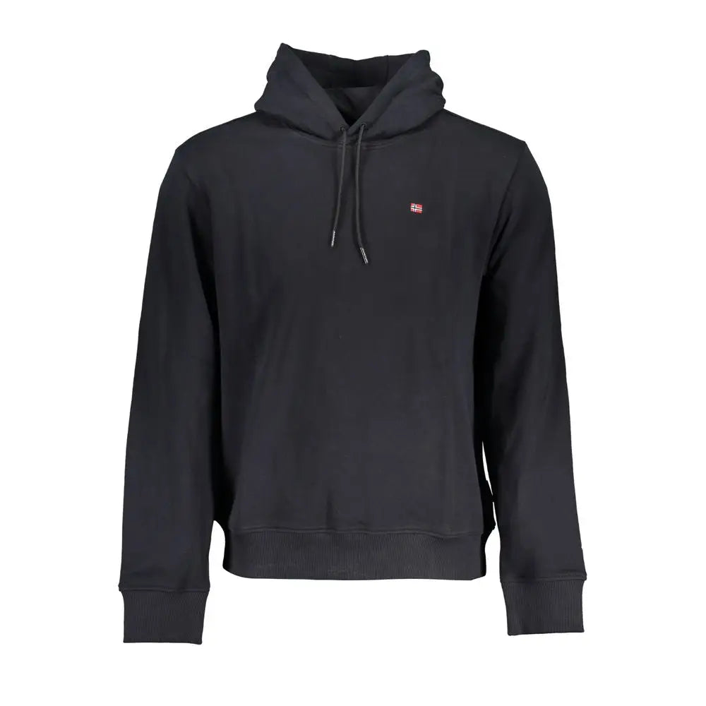 Napapijri black cotton hoodie med sort hætte og rød-hvid flag-logo