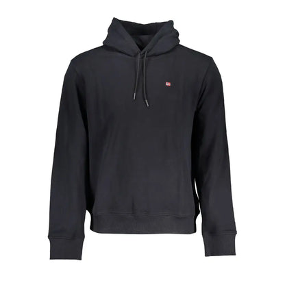 Napapijri black cotton hoodie med sort hætte og rød-hvid flag-logo