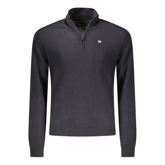 Napapijri black wool sweater i mørkegrå med tekstur og rødt logo