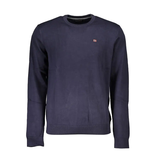 Napapijri blue cotton herresweater med marineblå crewneck og flag-logo