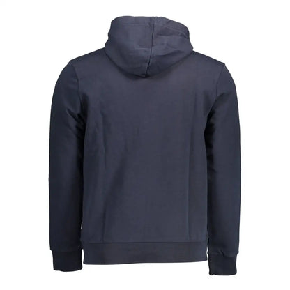Napapijri blue cotton hooded sweatshirt with soft fabric and ribbed cuffs