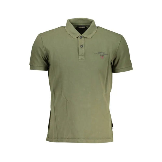 Napapijri green cotton polo shirt, olive green short-sleeved with embroidered logo