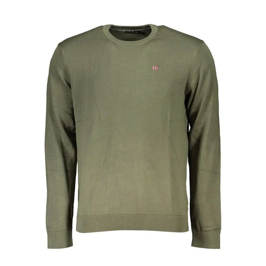 Napapijri olive green cotton sweater med norsk flag og ribkant, det perfekte valg