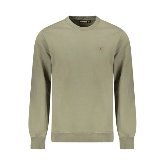 Napapijri green cotton sweater med olivengrøn crewneck og flagbroderi