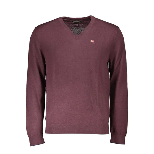 Napapijri røde uld sweater med maroon v-hals og flag-logo