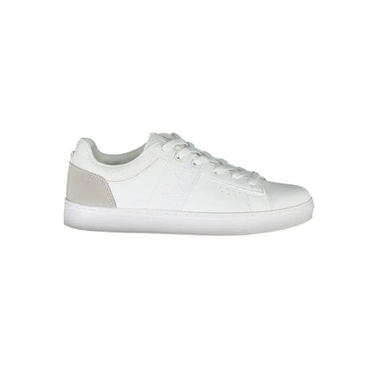 Napapijri white leather women sneakers with gray heel panel
