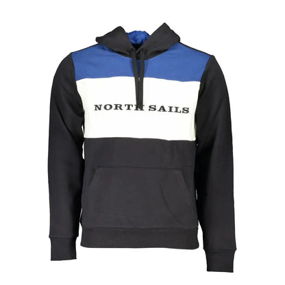 North Sails sort blå blokket hoodie med hvid logo, 100% originalt outlet mærkevare