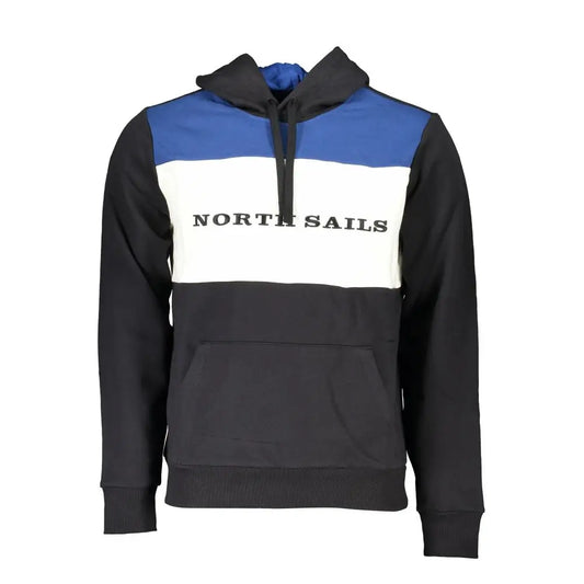 North Sails sort blå blokket hoodie med hvid logo, 100% originalt outlet mærkevare