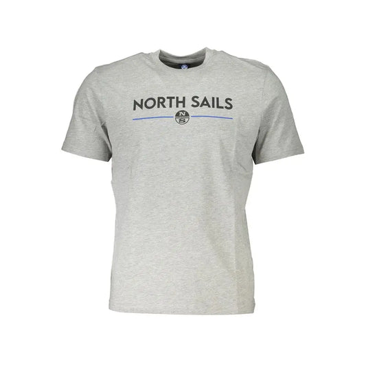 North sails grå bomuldst-shirt med sort tryk og blå stribe