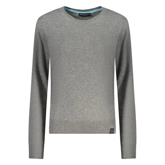 North sails grigio poliammide kvinders sweater i grå heathered langærmet crewneck med subtil tekstureret strik og teal indvendig kravefor