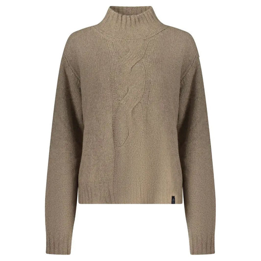 Beige cable-knit North Sails Marrone Poliammide turtleneck sweater