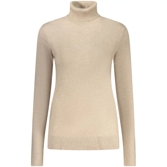 Beige viscosa turtleneck sweater med ribbed kanter fra Norway 1963