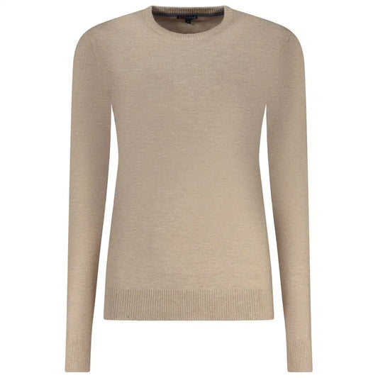 Beige viscose women sweater med ribkante manchetter og kant