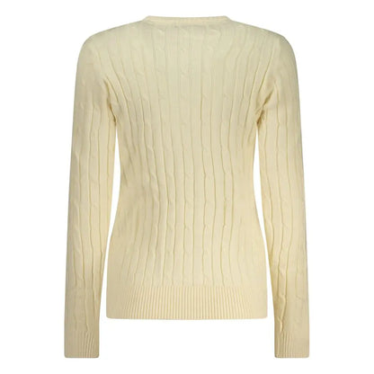 Bianco viscosa donna maglia: cream-colored cable-knit sweater with round neckline and ribbed cuffs