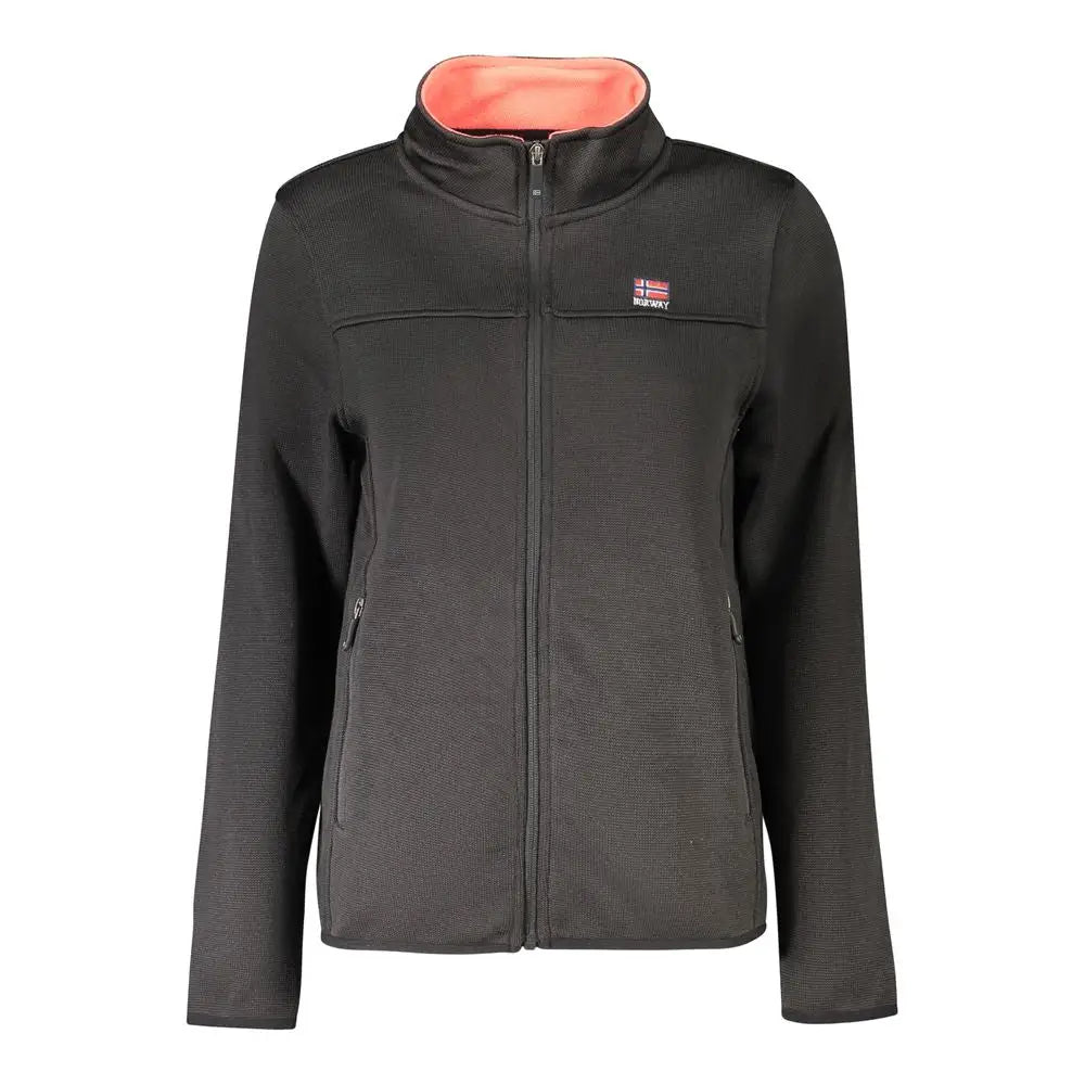 Sort polyester sweater i sort design med orange krave og Norway-logo