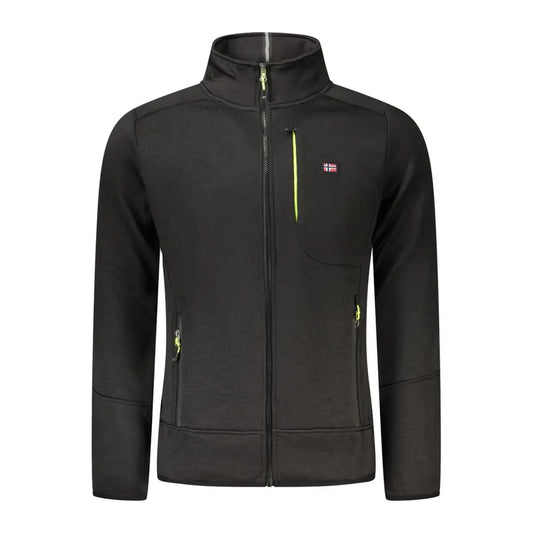 Sort sort polyester sweater med neon gul lynlås og norsk flag