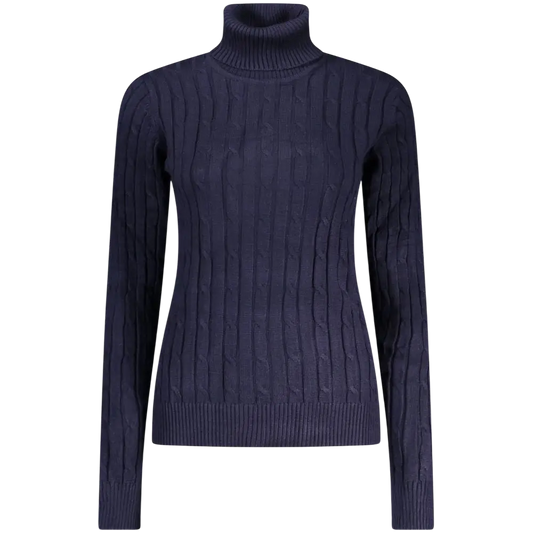 Navy blue cable-knit turtleneck sweater in blu viscosa donna maglia