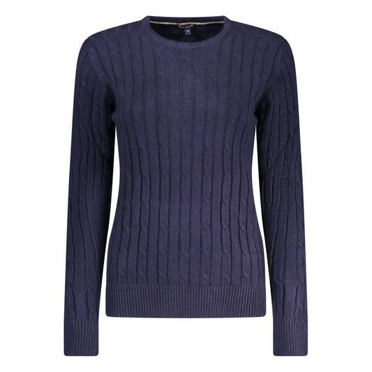 Blå viskose cable-knit sweater med ribbed kanter i navy blue
