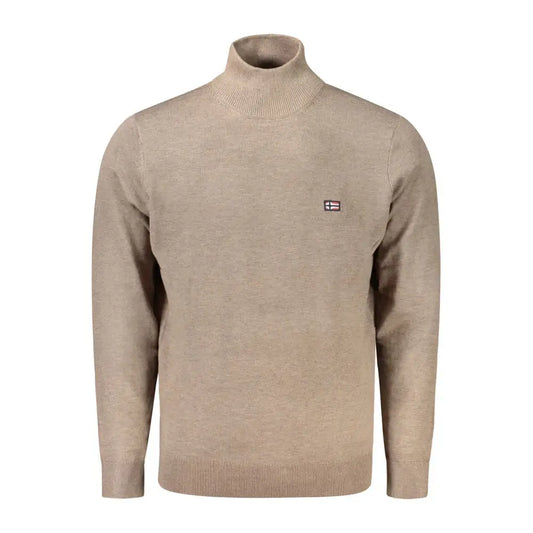 Brun polyamid herretrøje med beige turtleneck og logo