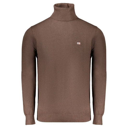 Høj kvalitet brown polyester sweater i flot stil med norsk flag