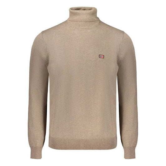 Beige turtleneck polyester sweater med norsk flagbroderi på brystet
