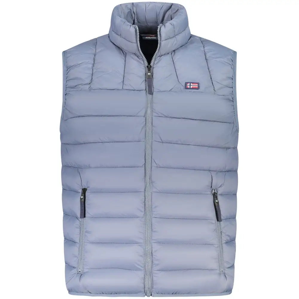 Lyst blå vatteret puffer vest i grå polyamide, Norge 1963 model