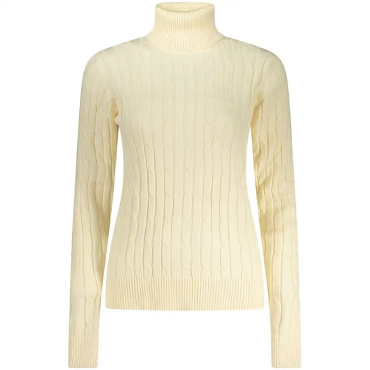 Hvid viskose turtleneck sweater med kabelstrik, 100% originale brands