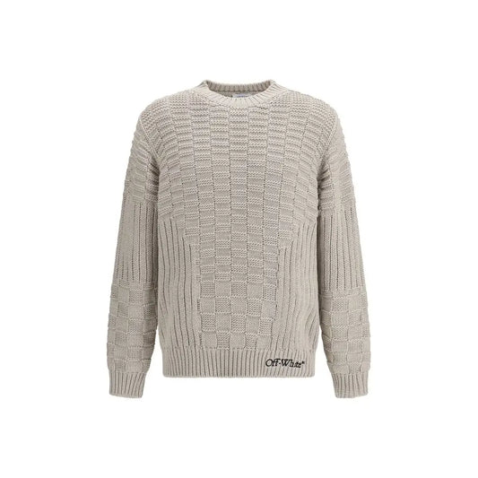 Off-white beige cotton sweatshirt med ternet checkermønster og ribbets manchetter