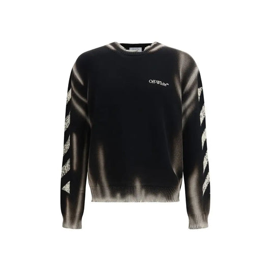 Off-white black cotton sweatshirt med gradient fade til grå og hvide diagonale striber på ærmerne
