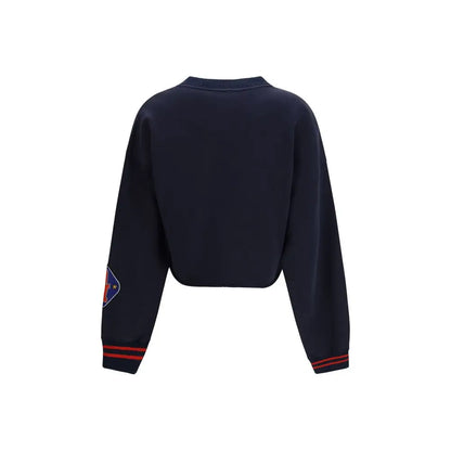 Off-White blå bomuldssweatshirt med navy crop, røde striber og patch – spar 30–70% på 100% originale brands