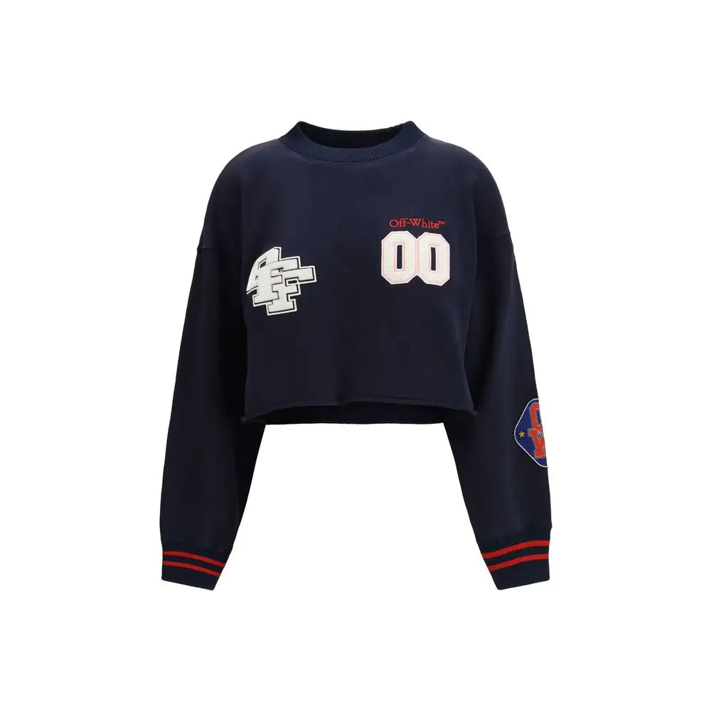 Off-White blå bomuldssweatshirt med patches og striber – spar 30-70%