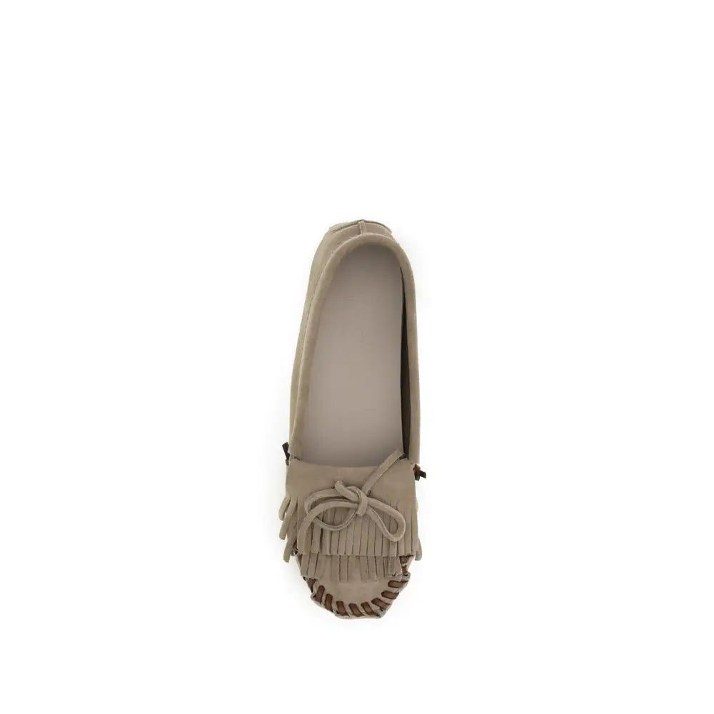 Paris Texas Bos Taurus calf leather moccasin in beige suede with fringe and bow