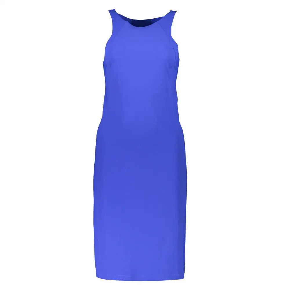 Patrizia Pepe elegant blue crew neck midi dress with logo detail