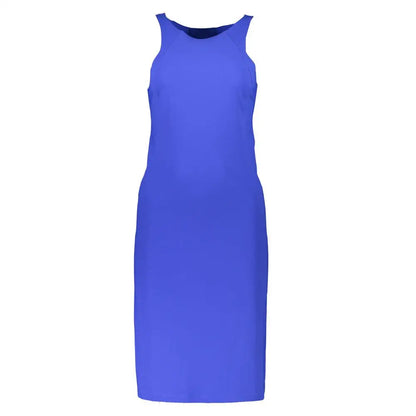 Patrizia Pepe elegant blue crew neck midi dress with logo detail