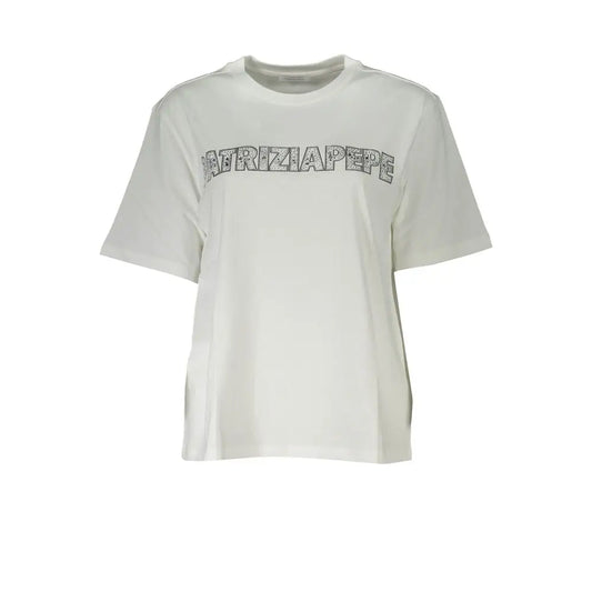 Patrizia Pepe Elegant Short Sleeve Crew Neck T-Shirt with Rhinestone Detail - T-shirts