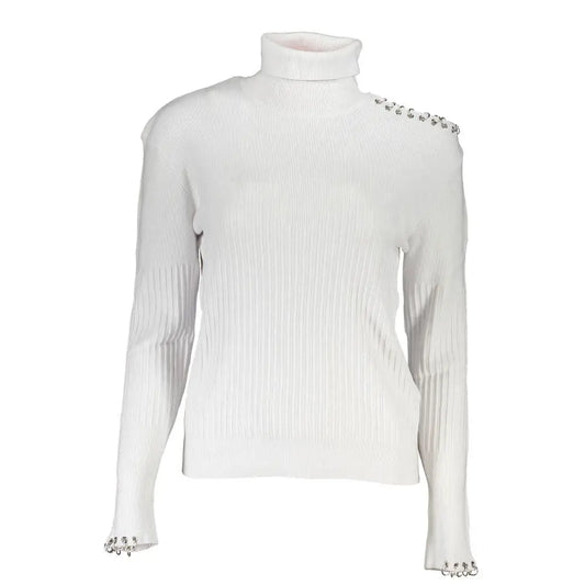 Hvid ribbet Patrizia Pepe sweater i bomuld med sølvdetaljer