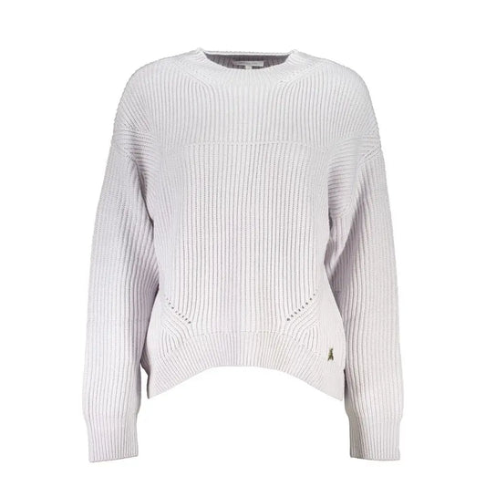 Patrizia Pepe Grigio acrylic sweater in soft off-white ribbed knit with relaxed fit and side cutouts